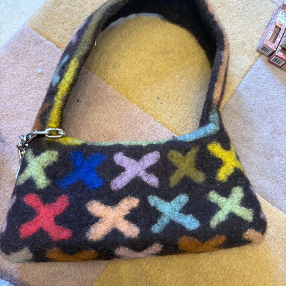 Carboot handmade made to order very very rare felted shoulder bag made cross